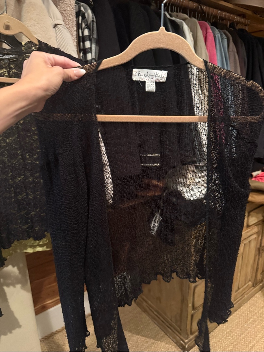 Backroom Basics Sheer Black Open-Front Knit Cardigan